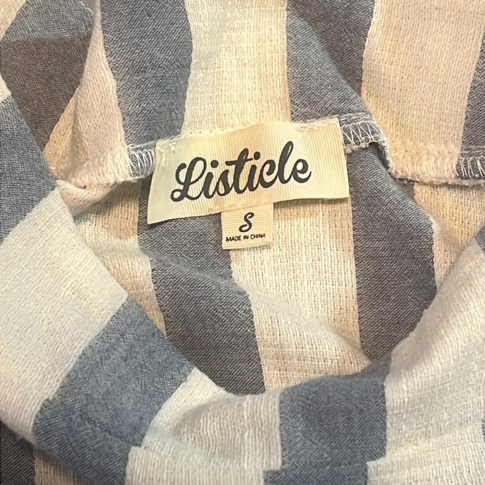 Listicle Striped Bell Sleeve Blouse Women S Blue White Boho Cotton Beachy Relax - Picture 7 of 10